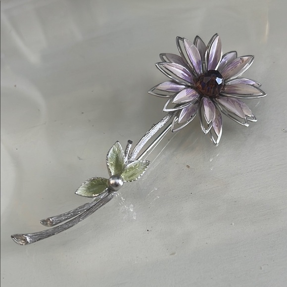 Vintage Jewelry - Vintage Large Purple Enamel Metal Flower Brooch Pin